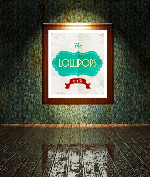 Vintage Lollipops Cafe cartaz no quadro — Fotografia de Stock