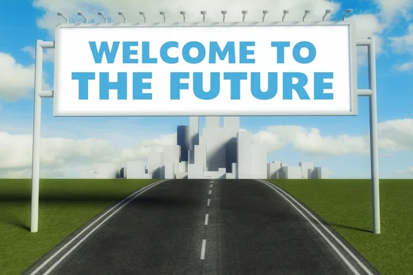 Välkommen till framtida vägskylten på motorväg — Stockfoto