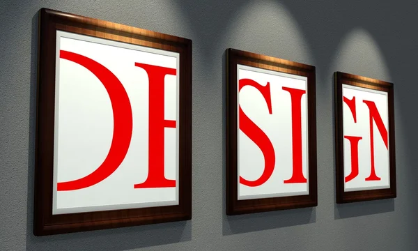 Word Art in frames of images on wall gallery — Stock Photo, Image