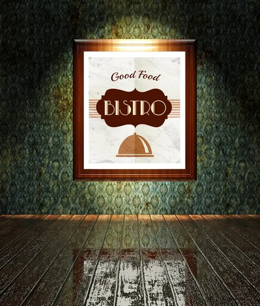 Vintage Bistro restaurant poster in frame old interior — Stock Photo, Image