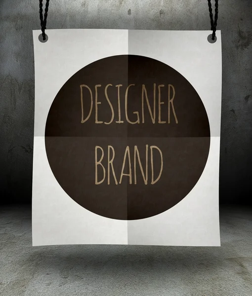 Designer brand paper poster hanging on rope — Stock Photo, Image