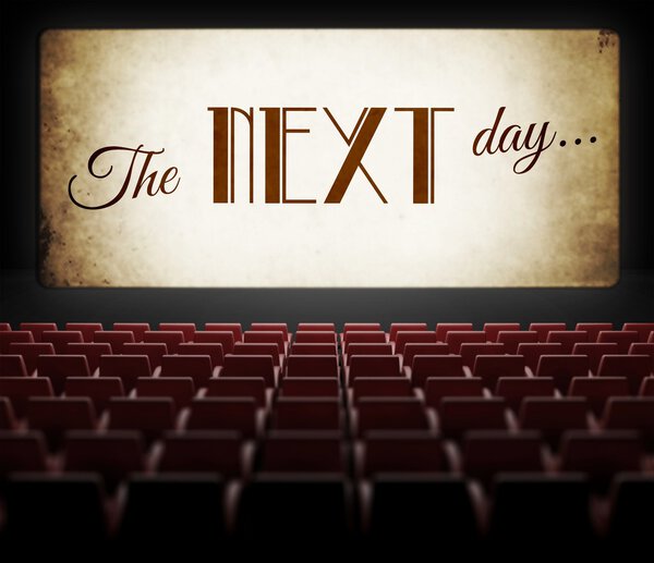 The next day movie screen in old retro cinema