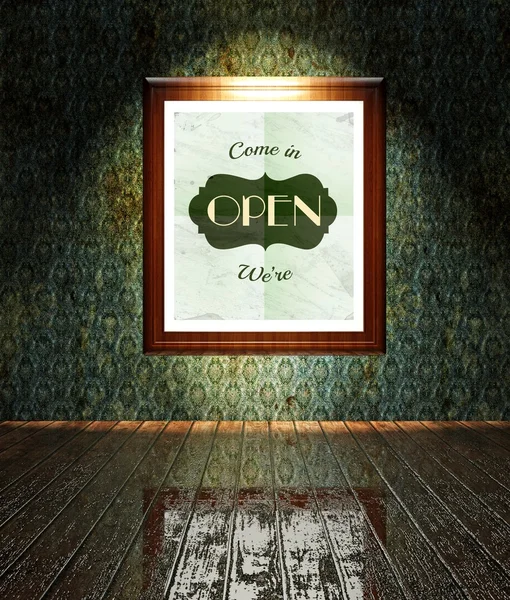 Винтаж Come in we are open poster in frame — стоковое фото