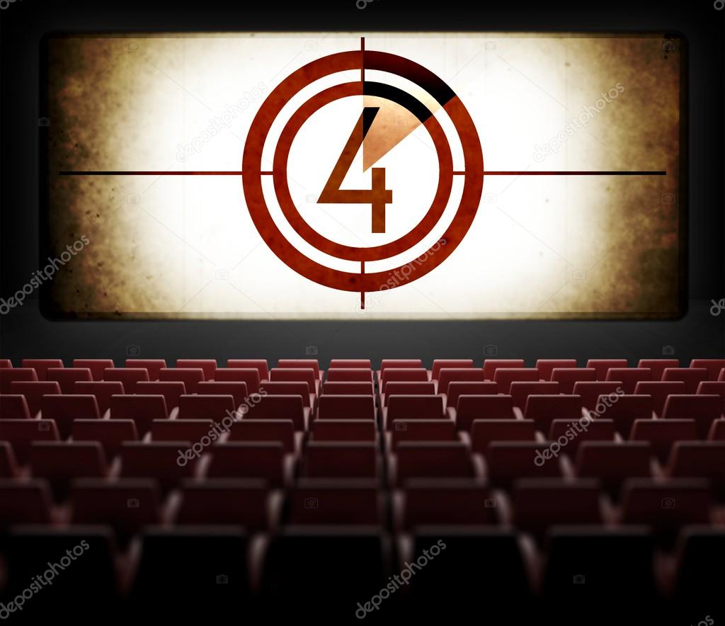 Movie Screen countdown in old retro cinema