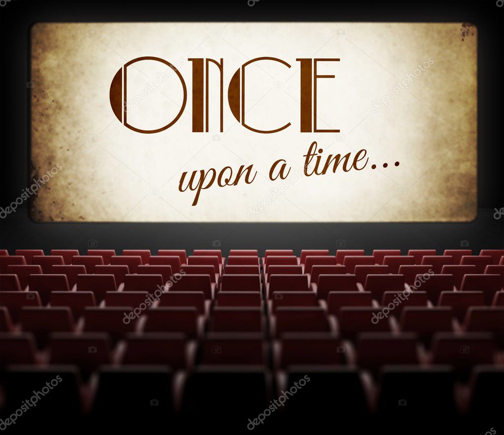 Once upon a time movie screen in old retro cinema