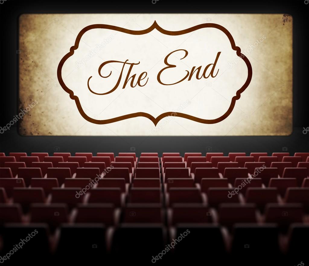 The End screen of Movie in old retro cinema