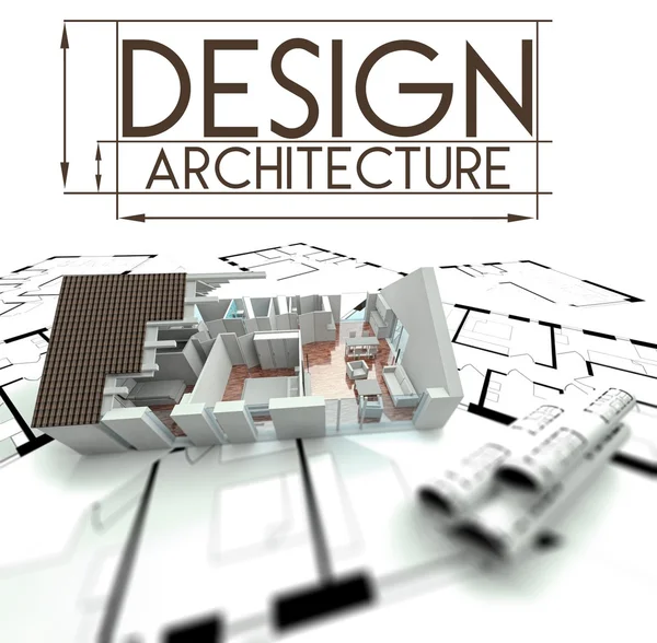 Дизайнерська архітектура, проект будинку на кресленнях — стокове фото