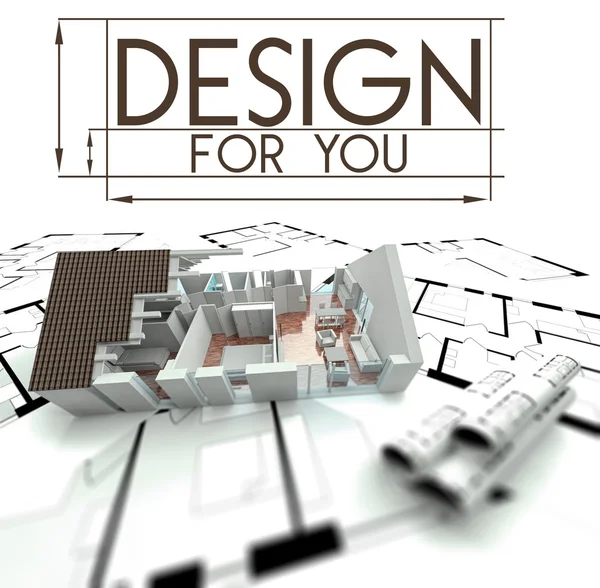 设计你的房子在蓝图上的项目 — 图库照片