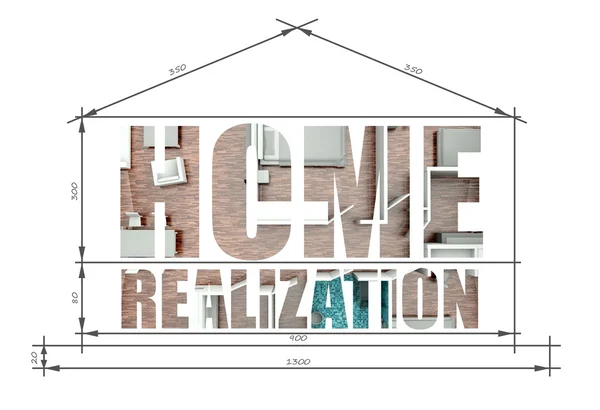 Ilustrasi arsitektur realisasi rumah dalam cetak biru — Stok Foto