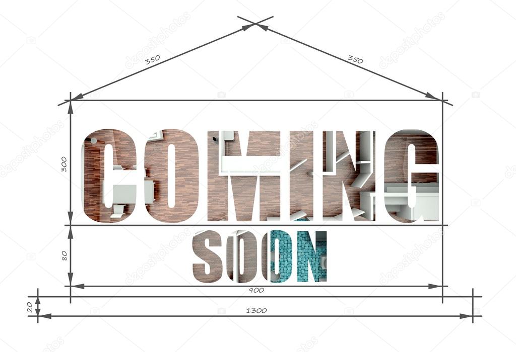 Coming soon architectural illustration in house blueprint