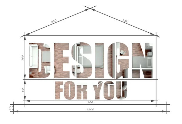Design for you slogan in modern house blueprint — Stock Photo, Image