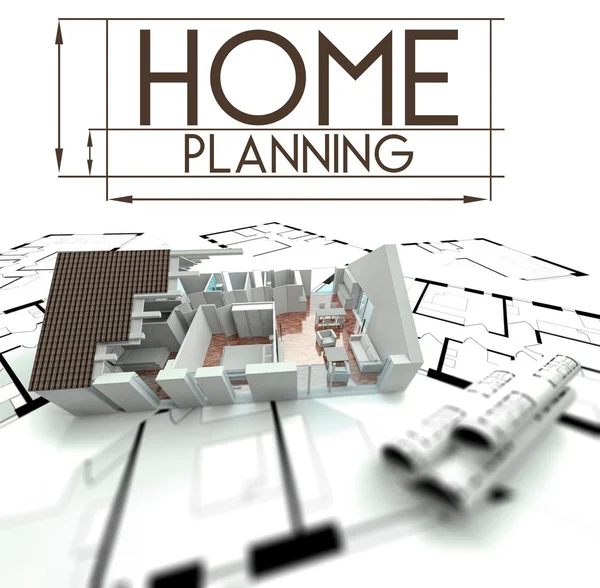 Home planning sign with project of house — Stock Photo, Image