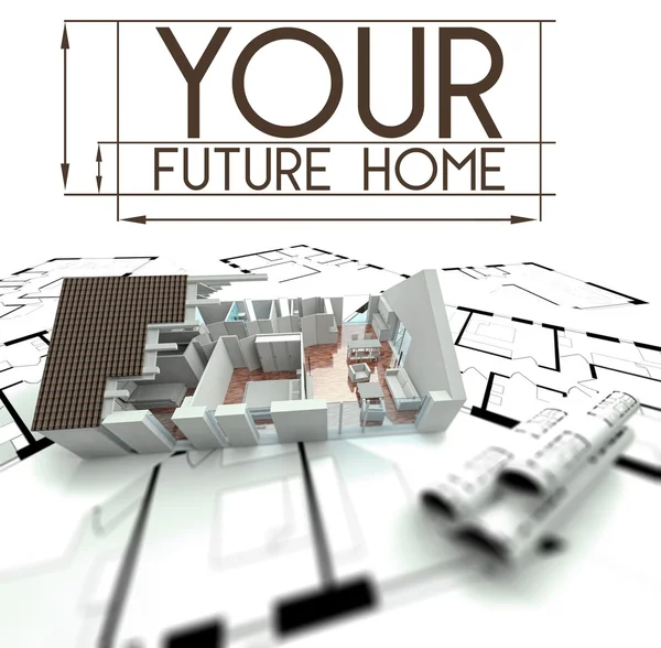 Din framtida hem tecken med projekt av hus — Stockfoto