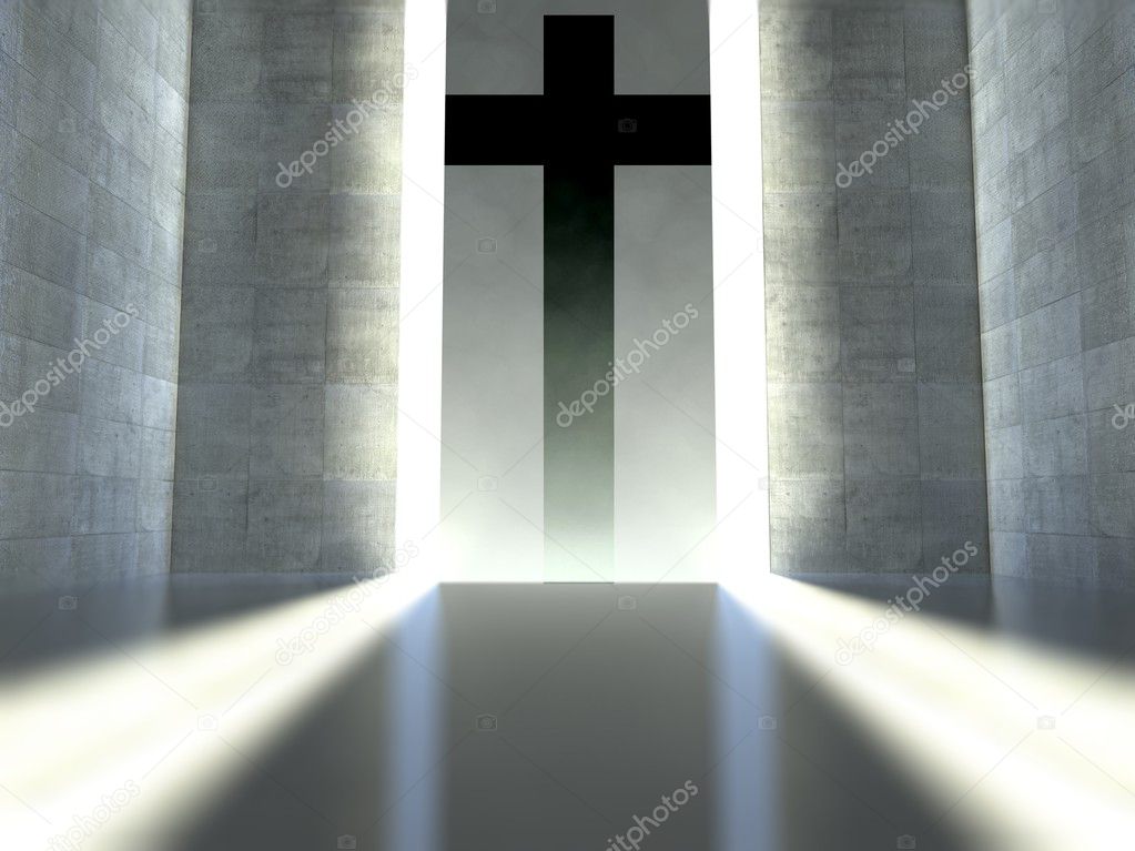 Christian cross on wall, concept of faith