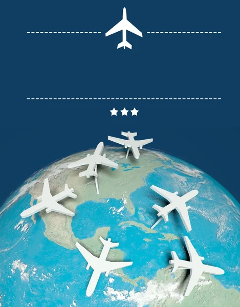 Concepto de viaje aéreo, aviones en la tierra con espacio de copia — Foto de Stock