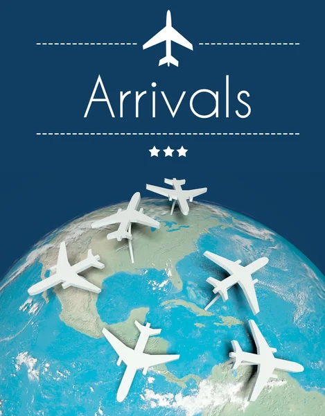 Arrivals concept, airplanes on earth — Stock Photo, Image