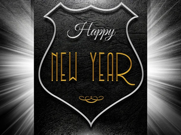 Feliz ano novo sinal em couro preto — Fotografia de Stock