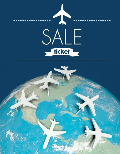 Sale ticket travel concept, airplanes on earth — Stock Photo, Image