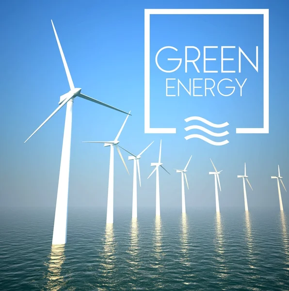 Turbin angin pada laut menghasilkan energi hijau — Stok Foto