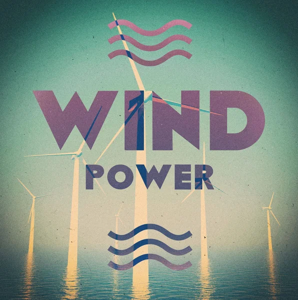 风电场功率 grunge 老式的海报 — 图库照片