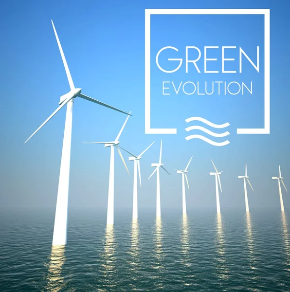 Wind turbine on sea generating green energy — Stock Photo, Image