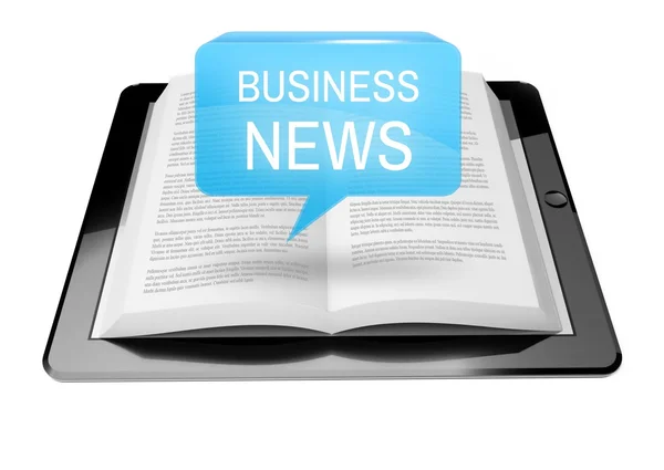 Business news icon button above ebook reader — Stock Photo, Image