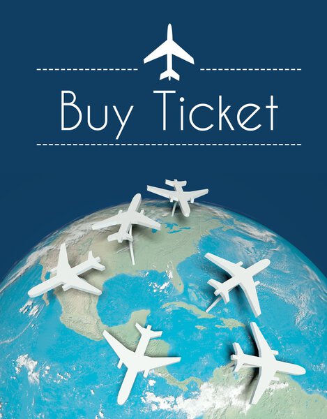Buy ticket air travel concept, airplanes on earth