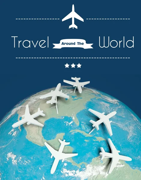 Travel around the world concept, airplanes on globe — Stock Photo, Image