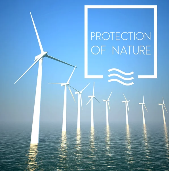 Wind turbine on sea generating green energy — Stock Photo, Image