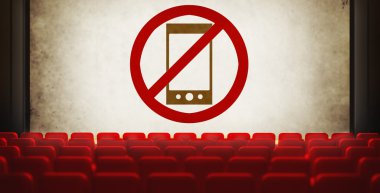 Lütfen cep telefonları sembolü eski sinema ekranı kapatmak