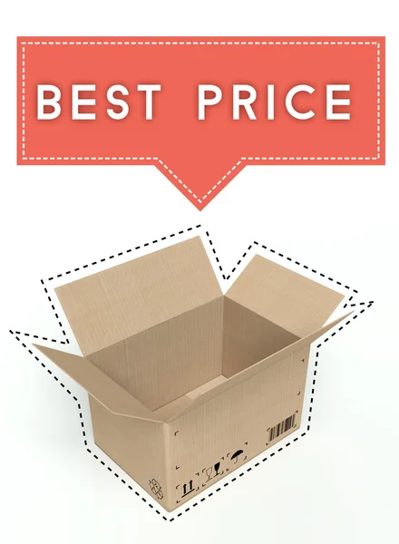Beste prijs concept open kartonnen doos — Stockfoto