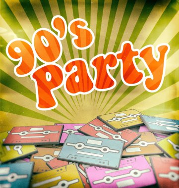 90s music party vintage poster design. Retro concept clipart