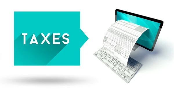 Daně počítač s on-line daňový formulář nebo faktury — Stock fotografie