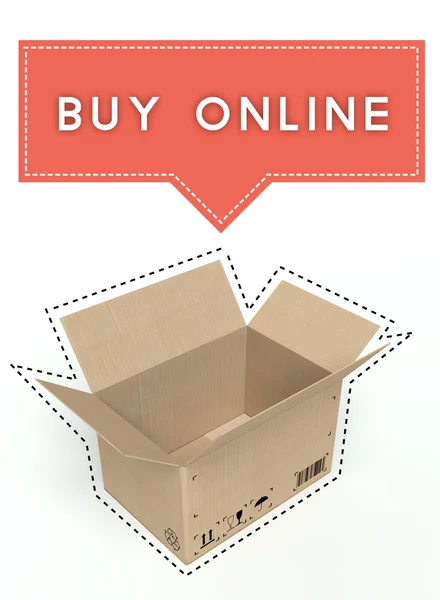 Buy online concept open cardboard box — Stock Photo, Image