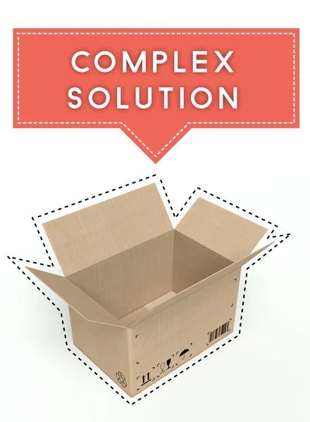 Complex solution concept open cardboard box — Stock Photo, Image