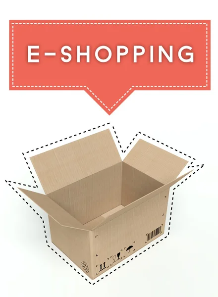 E nakupování koncept otevřené krabici — Stock fotografie