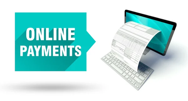 Ordenador de pagos en línea con formulario de impuestos o factura en línea —  Fotos de Stock