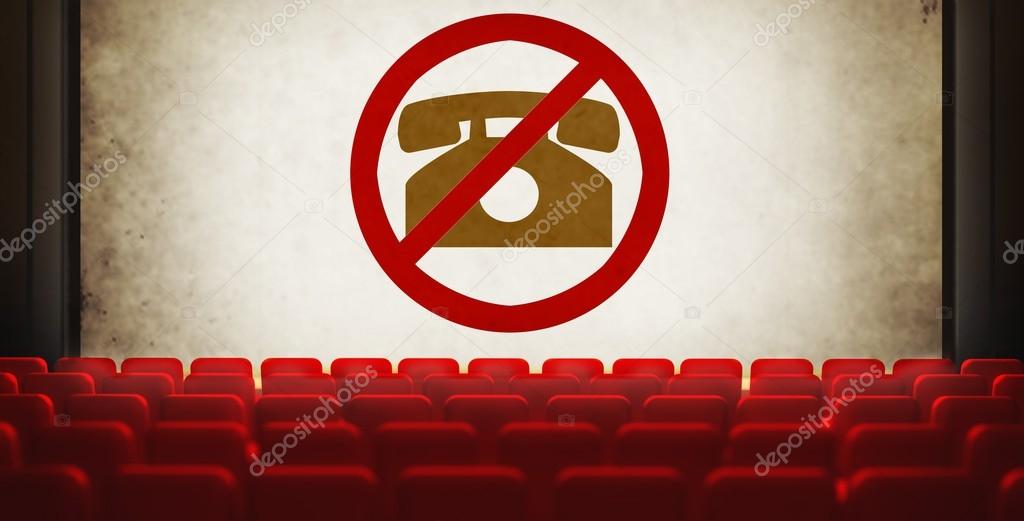 Please turn off cell phones symbol on screen in old cinema