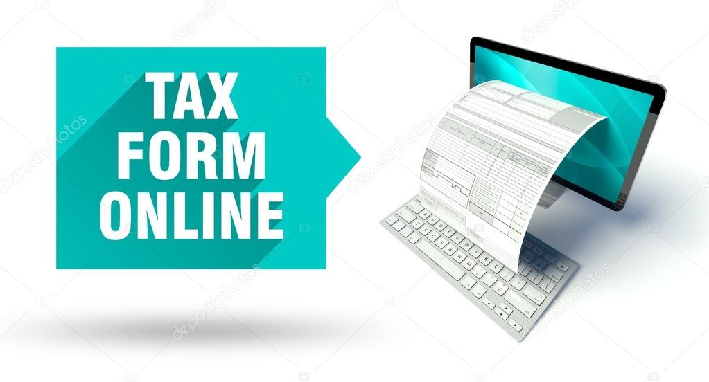 Tax form online network computer with invoice Stock Photo by