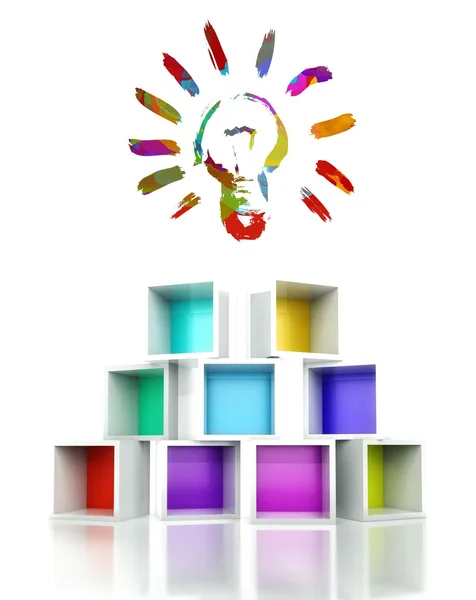 Segno creativo lampadina, colorato disegno 3d illustrazione — Foto Stock