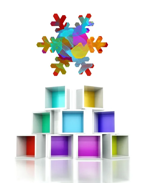 Fiocco di neve simbolo colorato 3d disegno illustrazione — Foto Stock