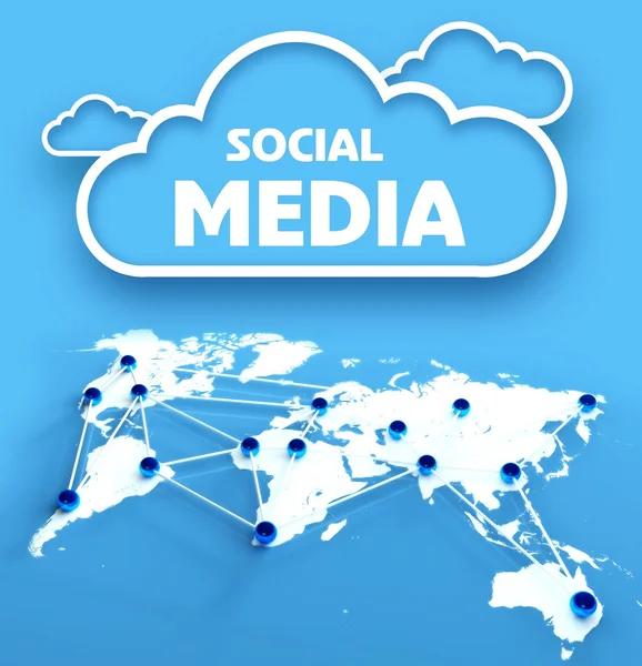 Mediów społecznych na mapie świata komunikacji — Zdjęcie stockowe