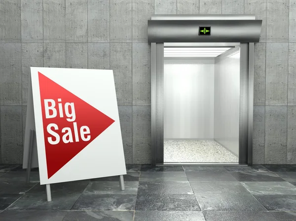 Big sale concept. Modern elevator with open door — Stock Photo, Image