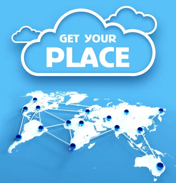 Get your place over communication world map — Stock Photo, Image