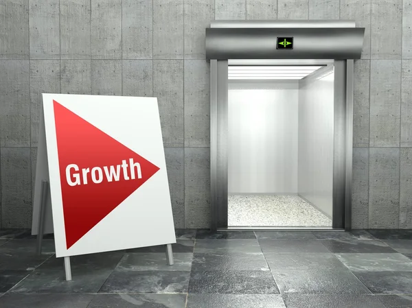 Obchodní růst. moderní výtah s otevřenými dveřmi — Stock fotografie