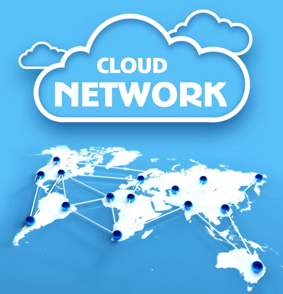 Δίκτυο σύννεφο πάνω από το παγκόσμιο χάρτη της επικοινωνίας — Φωτογραφία Αρχείου