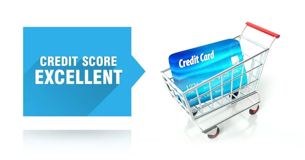 Puntuación de crédito excelente, con carrito de compras —  Fotos de Stock