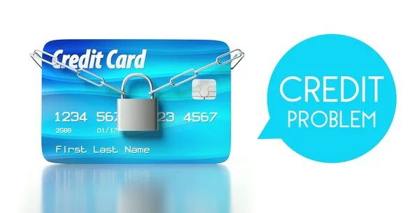 Kredi sorunu, kartı asma kilit ve zincir — Stok fotoğraf