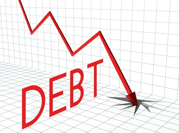 債務のグラフに、危機と下向きの矢印 — ストック写真