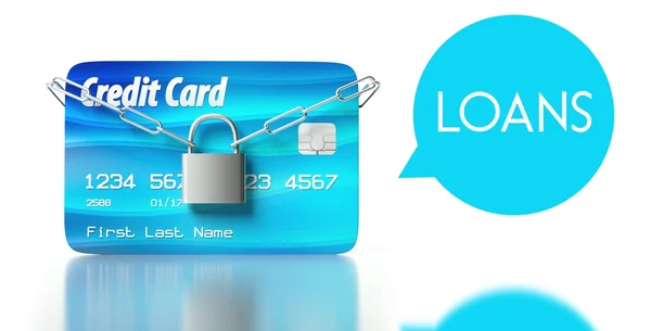 Půjčky koncept. kreditní karta s visacím zámkem a řetěz — Stock fotografie